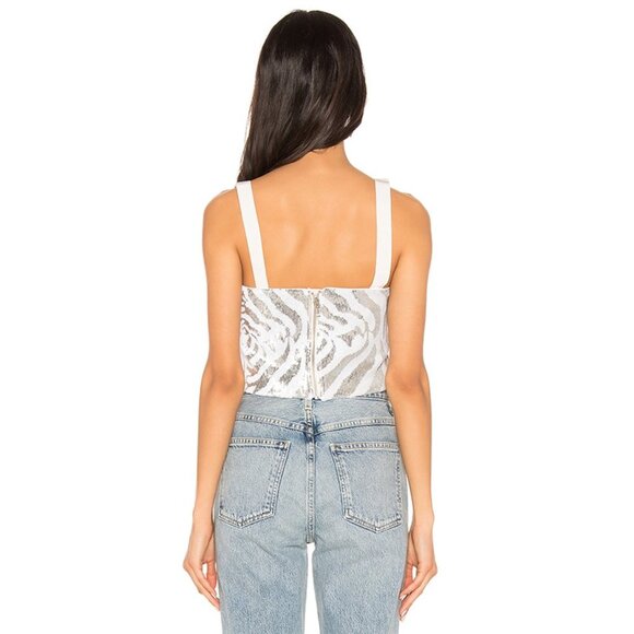X by NBD Nakia Sequin Animal Print Zebra Crop Top Tank Blouse Silver White Small - Picture 3 of 6